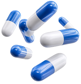 Blue and white supplement capsules