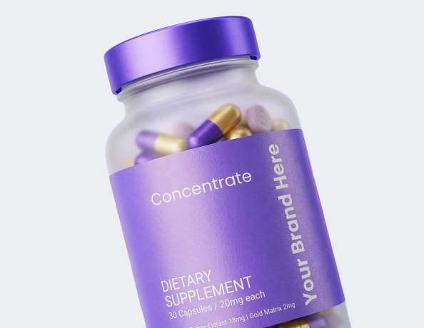 Capsules in purple supplement container